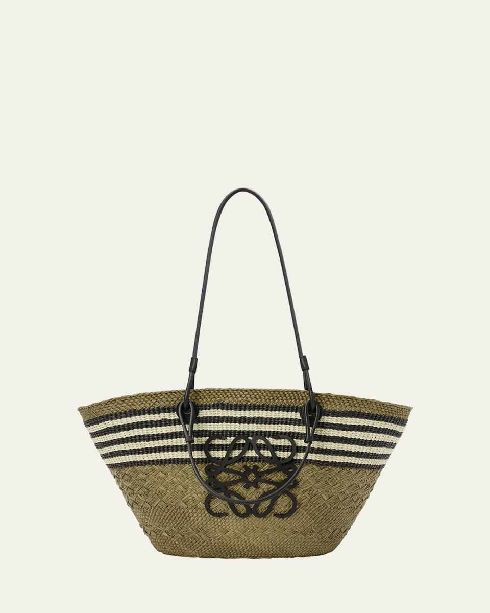 Medium Anagram Striped Basket Tote Bag in Straw